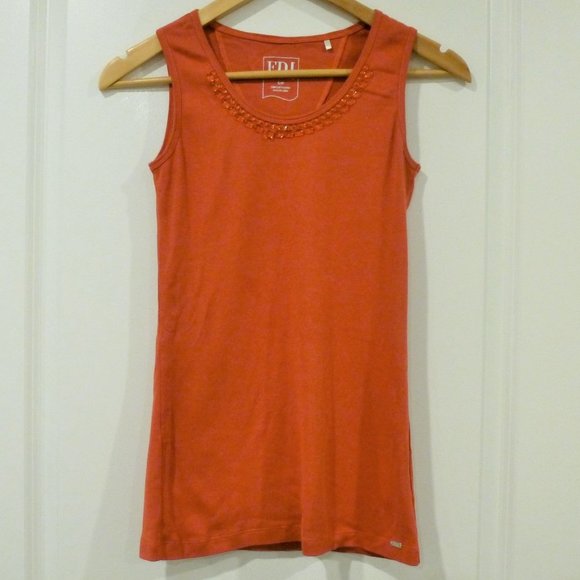 FDJ French Dressing Orange Jeweled Neckline Tank - Picture 2 of 7